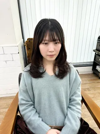 ミディアム カラー パーマ ヘアアレンジ メンズ キッズ レイヤーカット 🌿透け感カラーのヘアスタイル