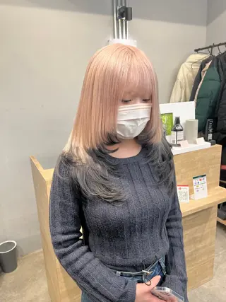 ロング カラー ブリーチ毛の縮毛矯正 ハイトーン/岡本智樹のヘアスタイル
