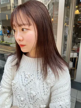ミディアム カラー パーマ ヘアアレンジ メンズ キッズ ネイル mana 暖色カラーカットのヘアスタイル