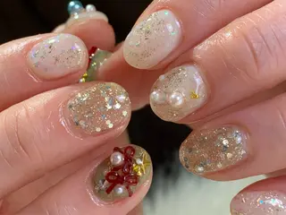 ネイル リボン、ガーリー パーツ放題専門店のネイルデザイン