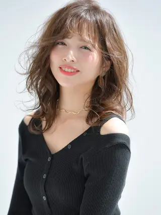 セミロング カラー パーマ ヘアアレンジ 髪質改善/韓国風 レイヤー/田村祐樹のヘアスタイル