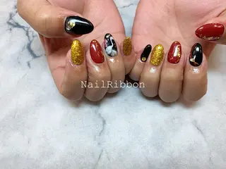 ネイル ネイルリボン 受付スタッフのネイルデザイン