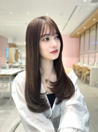 ロング カラー ヘアアレンジ 🤎小顔レイヤー /ベージュ🤎友香のヘアスタイル