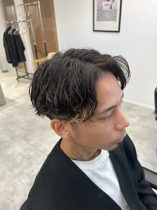 ショート パーマ メンズ 波巻きスパイラル🌀 新潟/万代/山下優のヘアスタイル