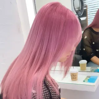 ロング カラー ブリーチなしピンク 赤井龍斗のヘアスタイル