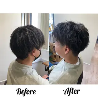 ショート カラー パーマ メンズ 関西センターパート メンズモデル募集のヘアスタイル
