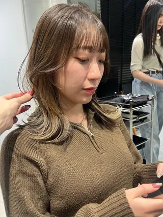 セミロング カラー パーマ ヘアアレンジ 透明感/オリーブ/ グレージュ/YUKAのヘアスタイル