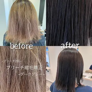ミディアム ブリーチ毛に縮毛矯正 ✨カラー✨山田 正幸のヘアスタイル