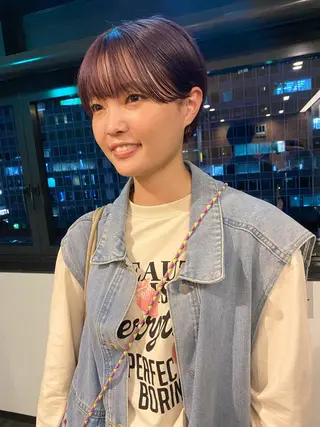 ショート カラー パーマ ヘアアレンジ デザインカラー/ボブ ブリーチカラー/ユリのヘアスタイル