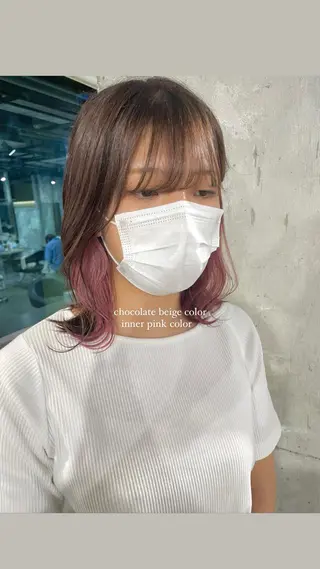 ミディアム カラー パーマ ヘアアレンジ メンズ キッズ ネイル マツエク・マツパ アイブロウ 透明感カラー・レイヤ ー🎀amika🎀のヘアスタイル