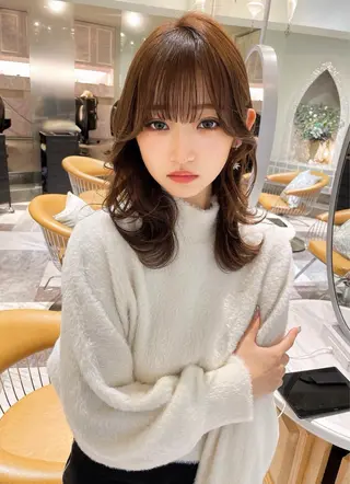 セミロング カラー 木屋元一/透明感 /前髪/ショートボブのヘアスタイル