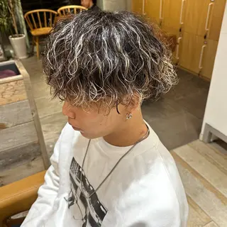 ミディアム カラー パーマ メンズ 艶髪カラー/透明感 美髪/白髪/ムナカタのヘアスタイル