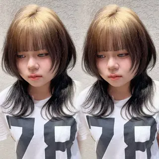 ミディアム カラー 興津/韓国レイヤー ダブルカラー美髪縮毛のヘアスタイル