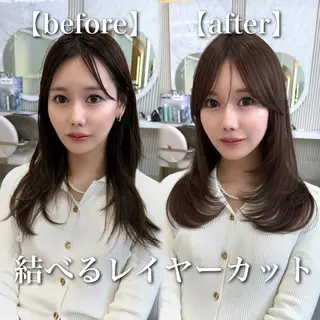 セミロング カラー 似合わせレイヤー/ 透明感カラーのヘアスタイル