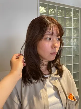 セミロング カラー 柔らかレイヤー× 透け感カラー/SUのヘアスタイル