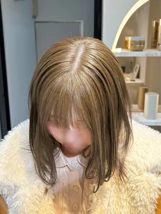ミディアム カラー パーマ TOMO/ブリーチ 無しオリーブのヘアスタイル