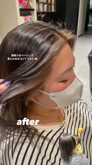 ミディアム カラー ルナ|縮毛矯正 ×デザインカラー🥝のヘアスタイル