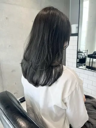 セミロング カラー パーマ ヘアアレンジ 透明感/オリーブ/ グレージュ/YUKAのヘアスタイル