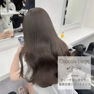セミロング カラー ブリーチ縮毛矯正加藤 赤み無し透明感ヘアのヘアスタイル