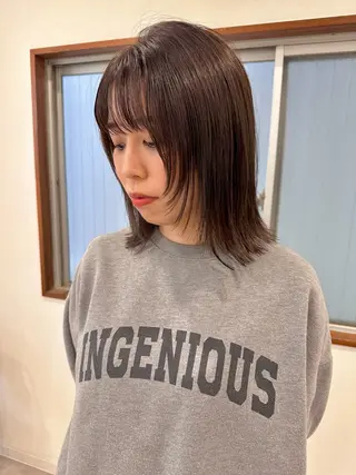 ミディアム カラー 白髪ぼかしハイライト レイヤー川口 元気のヘアスタイル