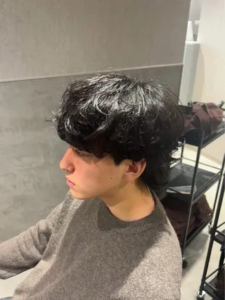 ショート カラー パーマ メンズ 【シャドウパーマ センターパート】義心のヘアスタイル