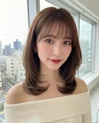 ミディアム カラー 顔周り/透明感カラー /似合わせ/難波雄雅のヘアスタイル