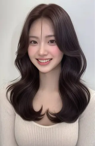 ロング カラー 韓国風レイヤーカラー ライムのヘアスタイル