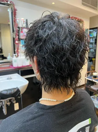 ミディアム パーマ メンズ 二本木 秀成のヘアスタイル