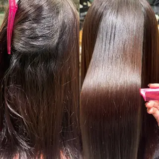 セミロング パーマ 艶カラー／縮毛矯正 ／kana‎🤍のヘアスタイル