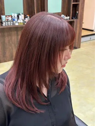 セミロング カラー ✨透明感カラー✨ 縮毛矯正🌟石川菜摘のヘアスタイル