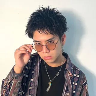 メンズ スパイキーパーマ 柏NO1 藤本葉のヘアスタイル