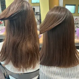 セミロング パーマ hub hair レイヤー/透明感のヘアスタイル