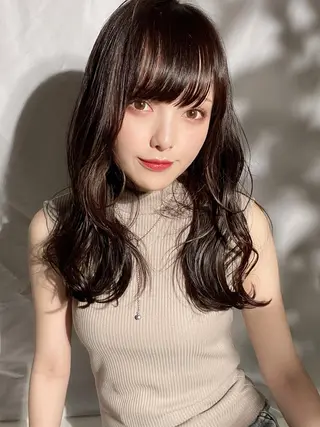 セミロング カラー 新宿✨顔周りカット 韓国ヘア/坂本亜裟海のヘアスタイル