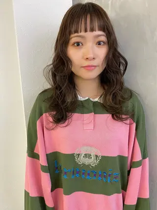 セミロング カラー 森貴裕/ベージュ/ パーマ/オリーブのヘアスタイル