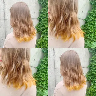 ミディアム カラー ヘアアレンジ TAKUMAブリーチ /切りっぱなし🪽のヘアスタイル