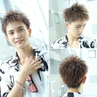 ショート カラー パーマ ヘアアレンジ メンズ アイブロウ 【メンズヘアの匠】 タニ 心斎橋 アメ村のヘアスタイル