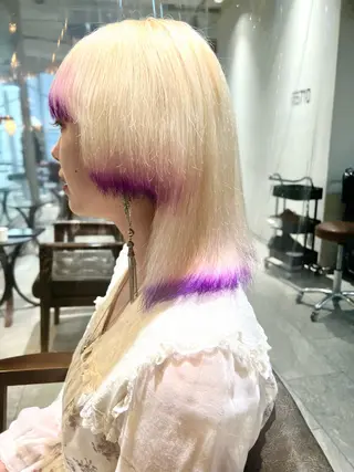 セミロング カラー ヘアアレンジ 🌈インナーカラー ‘ショウマ’🌈のヘアスタイル