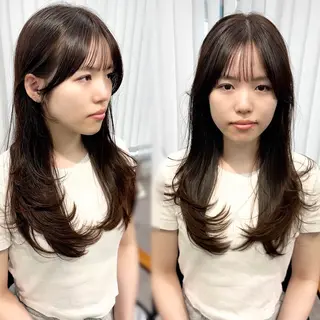 セミロング カラー パーマ ヘアアレンジ メンズ キッズ レイヤーカット 🌿透け感カラーのヘアスタイル
