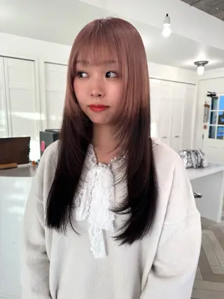 カラー ブリーチカラー🎀 韓国風/寺門美優のヘアスタイル
