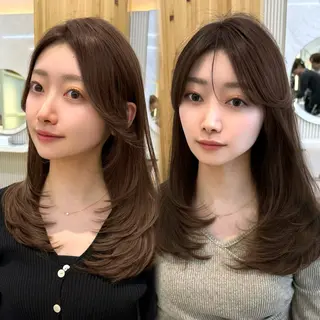 セミロング カラー 似合わせレイヤー/ 透明感カラーのヘアスタイル