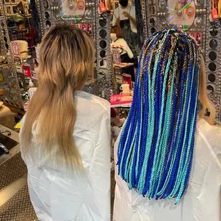 ロング カラー パーマ ヘアアレンジ 🌈派手髪エクステ ブレイズ🌈ひろとのヘアスタイル
