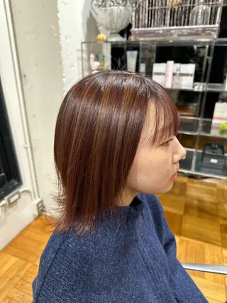 ミディアム カラー ボブ  レイヤー 髪質改善  相澤晃希のヘアスタイル