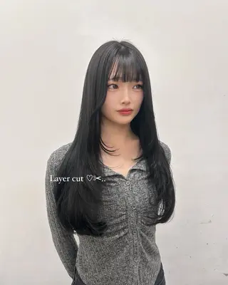 ロング カラー パーマ ヘアアレンジ メンズ キッズ ブリーチなしカラー/ ブラウン/レイヤーのヘアスタイル