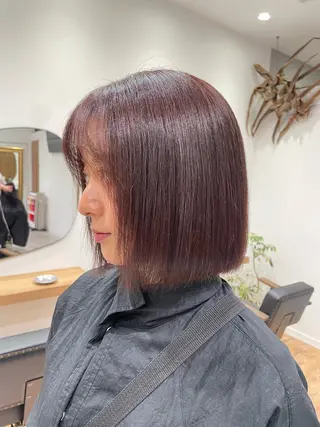 カラー 矯正パーマ、ベージュ ボブカット🫧のヘアスタイル