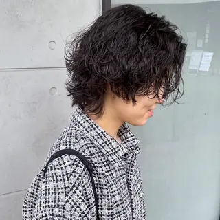 ミディアム パーマ メンズヘア特化 崎田 成人のヘアスタイル