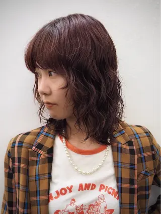 ミディアム カラー パーマ 似合わせレイヤー/ パーマヘア/高倉のヘアスタイル