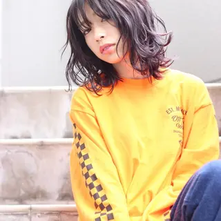 ミディアム カラー Lull1人美容室 バレイヤージュのヘアスタイル
