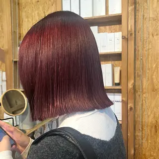 カラー まろみ暖色×ボブ ×chia🕯のヘアスタイル