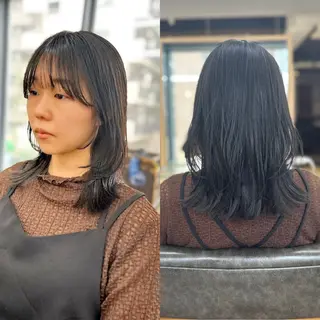ミディアム カラー パーマ ヘアアレンジ メンズ レイヤーカット／顔周 りカット/縮毛矯正のヘアスタイル