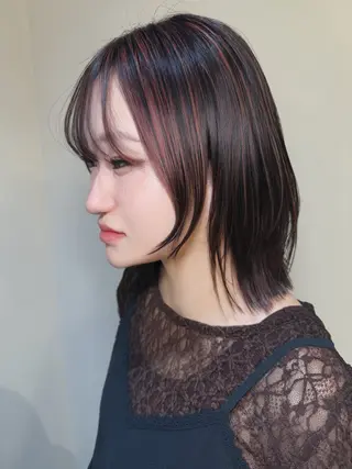 セミロング カラー 髪質改善/縮毛矯正 /ブリーチ矯正/岡部のヘアスタイル
